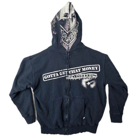 Vintage Famous Stars and Straps Size M Ben Franklin Mask Hoodie Y2K Get Money